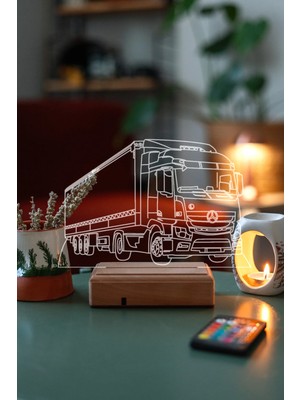 Modiwa Design Mercedes Tırlı 16 Renli 16 Renk Uzaktan Kumandalı 3D Ahşap Gece Lambası Hediyelik