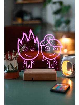 Modiwa Design Ateş ve Su 16 Renk Uzaktan Kumandalı 3D Ahşap Gece Lambası Hediyelik