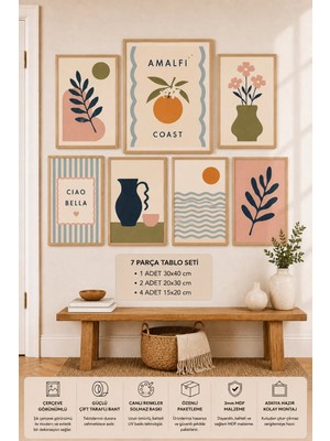 UNT 7'li Çerçeve Görünümlü Akdeniz | Limon | Zeytin | Modern | Italyan & Mediterranean Style | Salon, Ofis, Mutfak ve Çalışma Odası Duvar Dekoru