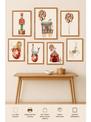 UNT 7'li Çerçeve Görünümlü Sirk Tema | Bebek Odası | Nursery, Minimalist, Vintage Duvar Dekoru