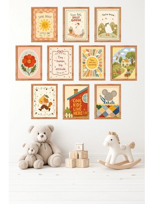 UNT 10'lu Çerçeve Görünümlü Pastel | Bebek Odası | Nursery, Minimalist, Vintage Tablo Seti 15X20 cm Mdf Uv Baskı