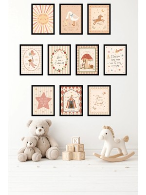 UNT 10'lu Çerçeve Görünümlü Pastel | Bebek Odası | Nursery, Minimalist, Vintage Tablo Seti 15X20 cm Mdf Uv Baskı