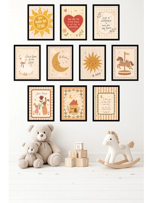 UNT 10'lu Çerçeve Görünümlü Pastel | Bebek Odası | Nursery, Minimalist, Vintage Tablo Seti 15X20 cm Mdf Uv Baskı