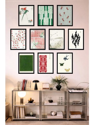 UNT 10'lu Çerçeve Görünümlü Feng Shui Japon Tarzı Minimal Tablo Seti – 15X20 cm Mdf Uv Baskı