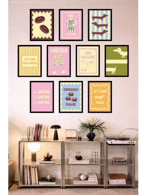 UNT 10'lu Çerçeve Görünümlü Mutfak | Modern | Retro Duvar Posteri Tablo Seti– 15X20 cm Mdf Uv Baskı
