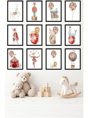 UNT 12'li Çerçeve Görünümlü Bebek ve Çocuk Odası Tablo Seti – 15X20 cm Mdf Uv Baskı