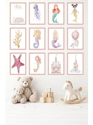 UNT 12'li Çerçeve Görünümlü Bebek ve Çocuk Odası Tablo Seti – 15X20 cm Mdf Uv Baskı