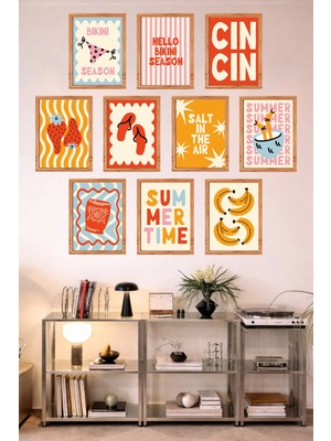 UNT 10'lu Çerçeve Görünümlü Mutfak | Modern | Retro Duvar Posteri Tablo Seti– 15X20 cm Mdf Uv Baskı
