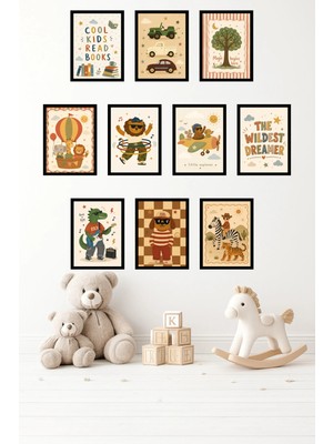 UNT 10'lu Çerçeve Görünümlü Pastel | Bebek Odası | Nursery, Minimalist, Vintage Tablo Seti 15X20 cm Mdf Uv Baskı