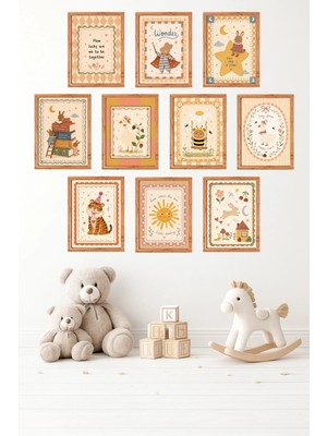 UNT 10'lu Çerçeve Görünümlü Pastel | Bebek Odası | Nursery, Minimalist, Vintage Tablo Seti 15X20 cm Mdf Uv Baskı