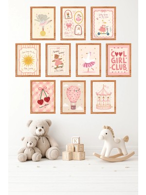 UNT 10'lu Çerçeve Görünümlü Pastel Prenses Temalı | Bebek Odası | Nursery Tablo Seti 15X20 cm Mdf Uv Baskı