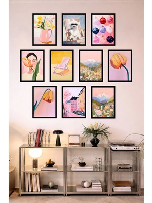 UNT 10'lu Çerçeve Görünümlü Mutfak | Modern | Retro Duvar Posteri Tablo Seti– 15X20 cm Mdf Uv Baskı