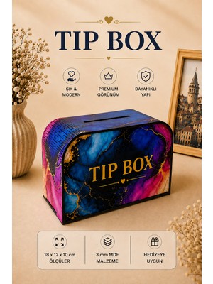 UNT Premium Ahşap Tip Box – Mermer Desenli Bahşiş Kutusu | Uv Baskılı Dekoratif Masaüstü Tip Box Kutusu