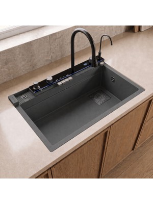 Real Stone RealStone Victoria Set A02 Antrasit Akıllı Granit Mutfak Evyesi 75,5 x 47 cm