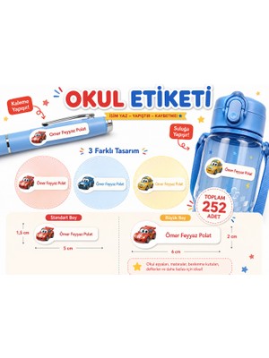 Vuud Kişiye Özel Pastel Mat Renkli Okul Etiketi Seti 252 Adet - Arabalar Serisi Isim Etiketi (Kalem, Defter)