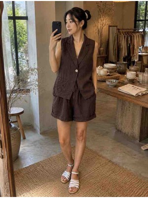 Park Moda Keten Yelek Şortlu Ithal Takim