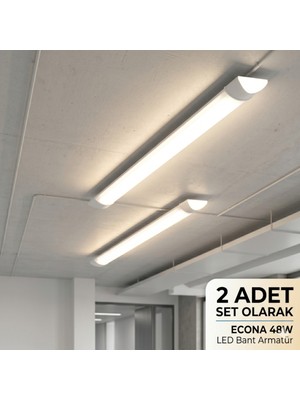 Econa 2 ADET120 cm 48W Beyaz Yatay LED Bant Etanj Armatür- Tasarruflu Ampül,tavan Lambası