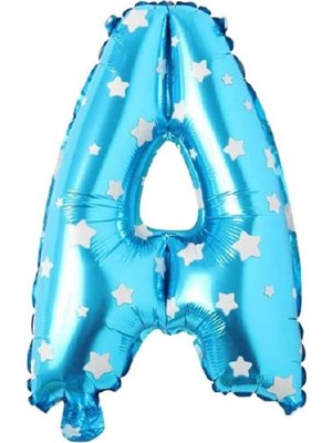 Maxi Trendy A Harfi 16 Inç Mavi Yıldızlı Renk Folyo Balon 36 cm (Mavi)
