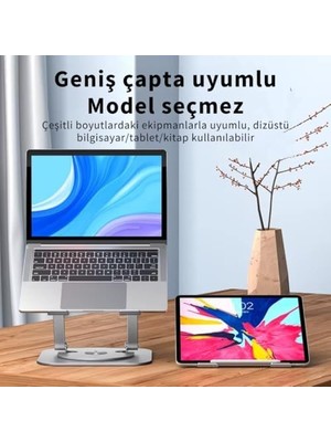 Maxi Trendy Yükseklik Ayarlı 360 Döner Alüminyum Laptop Standı Laptop Sehpası Açı Yükseklik Ayarlı Kaymaz Padli