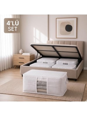 Maxi Trendy Baza ve Yatak Altı Uyumlu 4 Adet Lüks Pencereli Dolap Düzenleyici Hurç Baza Altı Hurç 64X45X22 cm (Beyaz)