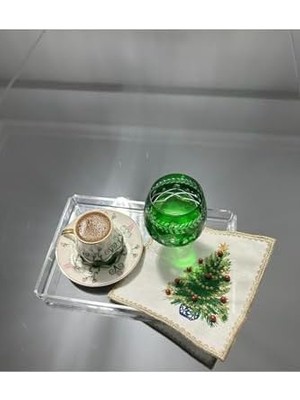 Maxi Trendy Linda Mia Boncuklu Yılbaşı Ağacı Kahve Fincanı Altlığı - 1 Adet Yeni Yıl Kokteyl Peçetesi
