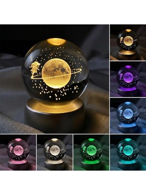 Maxi Trendy Senon Satürn Kızı Kristal Cam Küre Renk Değiştiren LED Işıklı Gece Lambası Dekoratif Hediyelik