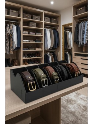 Maxi Trendy 5 Bölmeli Kemer Çorap Takı Makyaj Organizeri Dolap Içi Kemer Düzenleyici Organizer Siyah