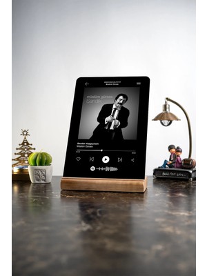 Modiwa Design Siyah Spotify Kişiselleştirilebilir Barkodlu Masa Ev Dekor Tasarım Dekoratif Ahşap Masaüstü Obje
