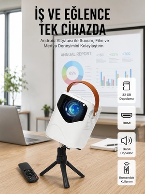 Epilons Projeksiyon Ev Sineması Bluetooth 4K Hd Kaliteli Görüntü Kumandalı