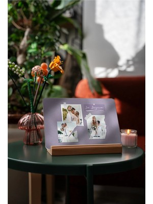 Modiwa Design Seni Seviyorum 3 Fotoğraflı Yıl Dönümü Masa Tasarım Dekoratif Ahşap Masaüstü Obje Hediyelik