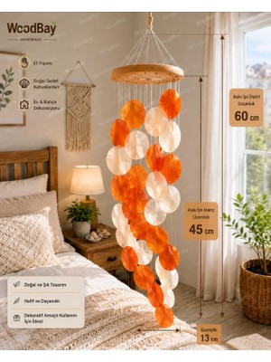 WoodBay Doğal Kabuklu Dekoratif Rüzgar Çanı – El Yapımı Balkon Bahçe Ev Dekoru 60 cm