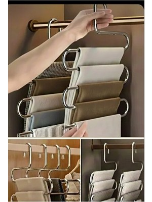 CATEKSSS Metal 5 Katlı Dolap Içi Pantolon Eşarp Şal Askısı, Çoklu Askılık, Dekoratif Akıllı Metal Siyah Tr