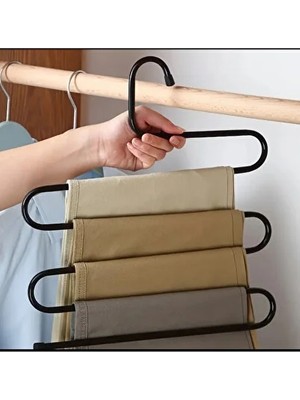 CATEKSSS (1 Adet) 5katlı Çok Katmanlı S Şeklinde Pantolon Eşarp Havlu Askısı Iz Bırakmaz, Kaymaz,metal,siyah
