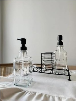 Maxi Trendy 2’li Metal Standlı Cam Sıvı Sabun ve Sabunluk 500 ml Siyah