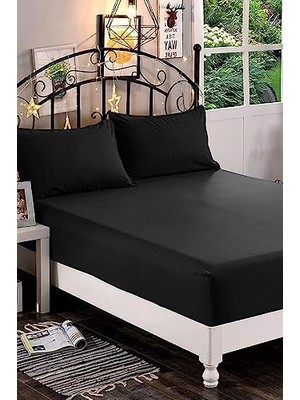 Maxi Trendy Pamuklu  Çift Kişilik Jumbo Boy Lastikli Çarşaf Takımı Siyah 200X200