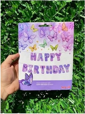Maxi Trendy Mfm Kelebek Temalı Happy Birthday Banner Yazı