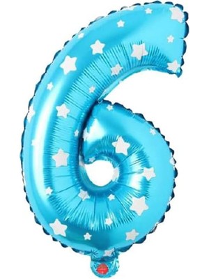 Maxi Trendy 6 Rakamlı 16 Inç Mavi Yıldızlı Folyo Balon 36 cm (Mavi)