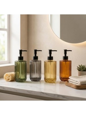 Maxi Trendy 1 Adet 500 ml Cam Sıvı Sabunluk - Şık Tasarım - 4 Farklı Renk Seçeneği (Asorti Gönderim)