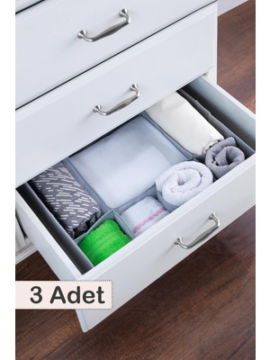 Seraser Home Tekstil 3 Adet | 7 Bölmeli Çekmece Içi Düzenleyici | Organizer Gri