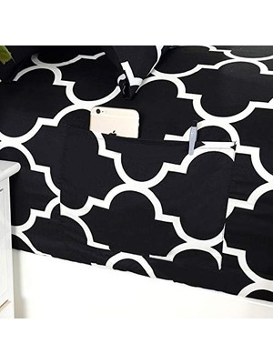 Maxi Trendy Elegant Comfort Lüks Yumuşak Yatak Çarşafları Dört Yapraklı Desenli 1500 Iplik Sayısı Perkal Mısır Kalitesinde Yumuşaklık Kırışma ve Solmaya Karşı Dayanıklı (6 Parça) Yatak Seti, King, Siyah