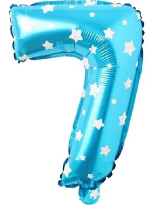 Maxi Trendy 7 Rakamlı 16 Inç Mavi Yıldızlı Folyo Balon 36 cm (Mavi)