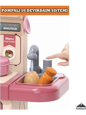 Maxi Trendy Buharlı Gerçek Su Akan Eğitici Mini Mutfak Seti