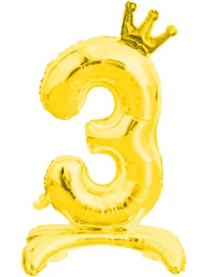 Maxi Trendy Ayaklı ve Kral Taç'lı Rakam Folyo Balon 34 Inç 76 cm (Gold, 3)