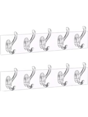 Maxi Trendy Aee® 2 Adet Şeffaf Duvar Askısı 5'li Iz Bırakmayan Güçlü Yapışkanlı Askı Kapı Arkası Banyo Mutfak Düzenleyici Kanca Askılık