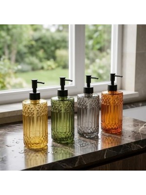 Maxi Trendy 1 Adet 500 ml Cam Sıvı Sabunluk - Şık Tasarım - 4 Farklı Renk Seçeneği (Asorti Gönderim)