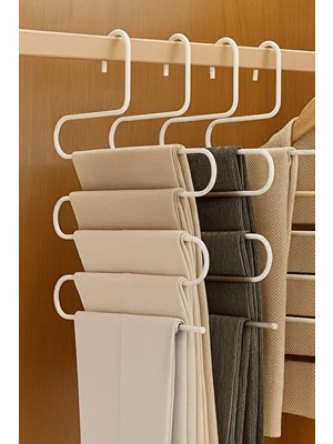 CATEKSSS Beyaz 5 Bölmeli Metal Elbise Askısı - Giysi Pantalon Fular Kıyafet Gardrop Düzenleyici Organizer Met