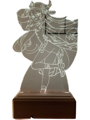 Modiwa Design Genshin Impact Hu Tao 16 Renk Uzaktan Kumandalı 3D Ahşap Gece Lambası Hediyelik