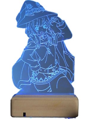 Modiwa Design Megumin - Kono Subarashii 16 Renk Uzaktan Kumandalı 3D Ahşap Gece Lambası Hediyelik