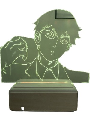 Modiwa Design Arataka Reigen - Mob Psycho 100 Gece 16 Renk Uzaktan Kumandalı 3D Ahşap Gece Lambası