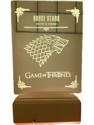 Modiwa Design Game Of Thrones House Stark 16 Renk Uzaktan Kumandalı 3D Ahşap Gece Lambası Hediyelik